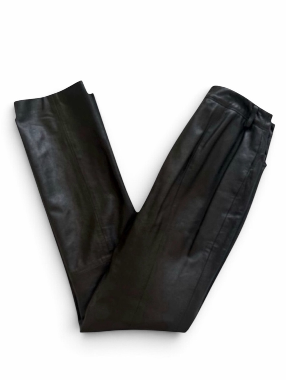 Linda Allard Ellen Tracy Dark Brown High Waisted Straight Leg Leather Pants